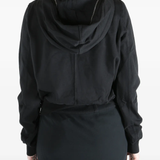 Balck sweats-hoodies worn by a person, showing the fit
