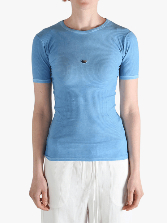 navy t-shirts worn by a person, showing the t-shirts fit