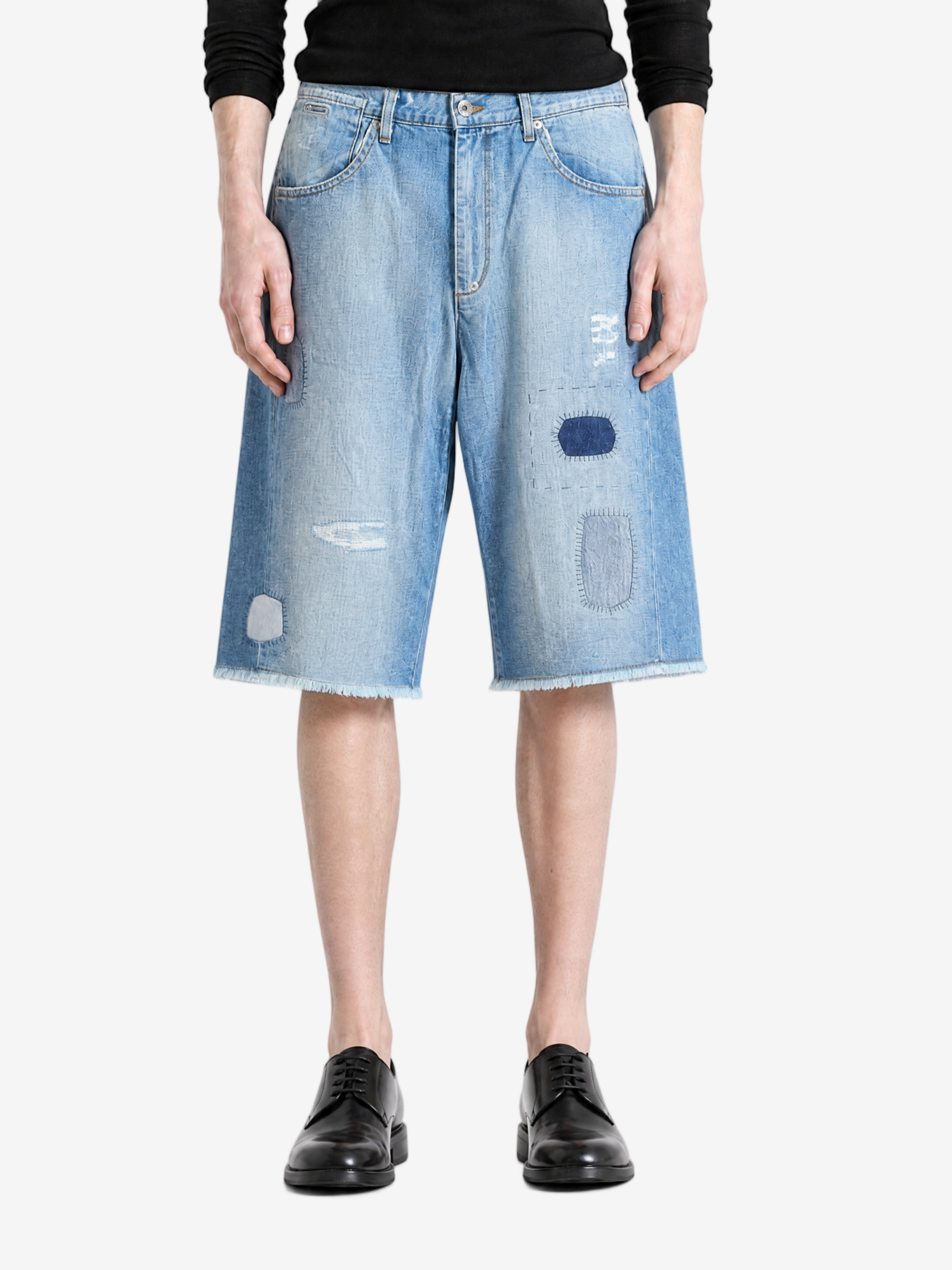 Blue shorts, full body view