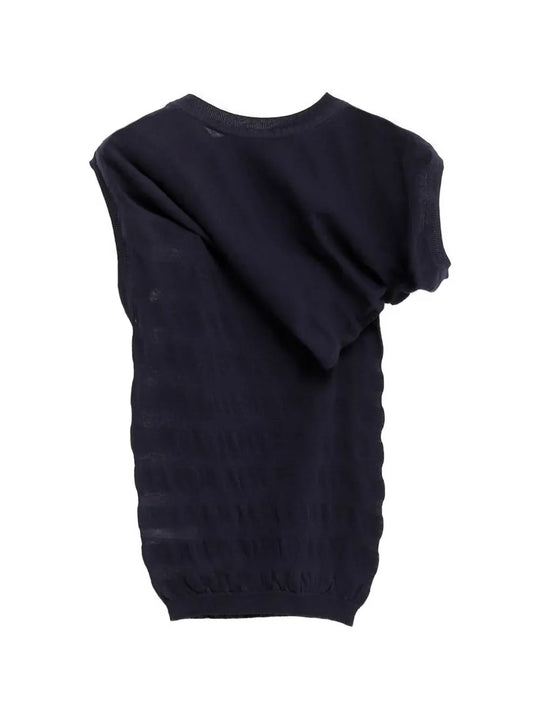 Navy top, front view
