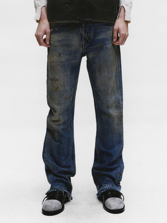 Blue pants worn by a person, showing the pants fit