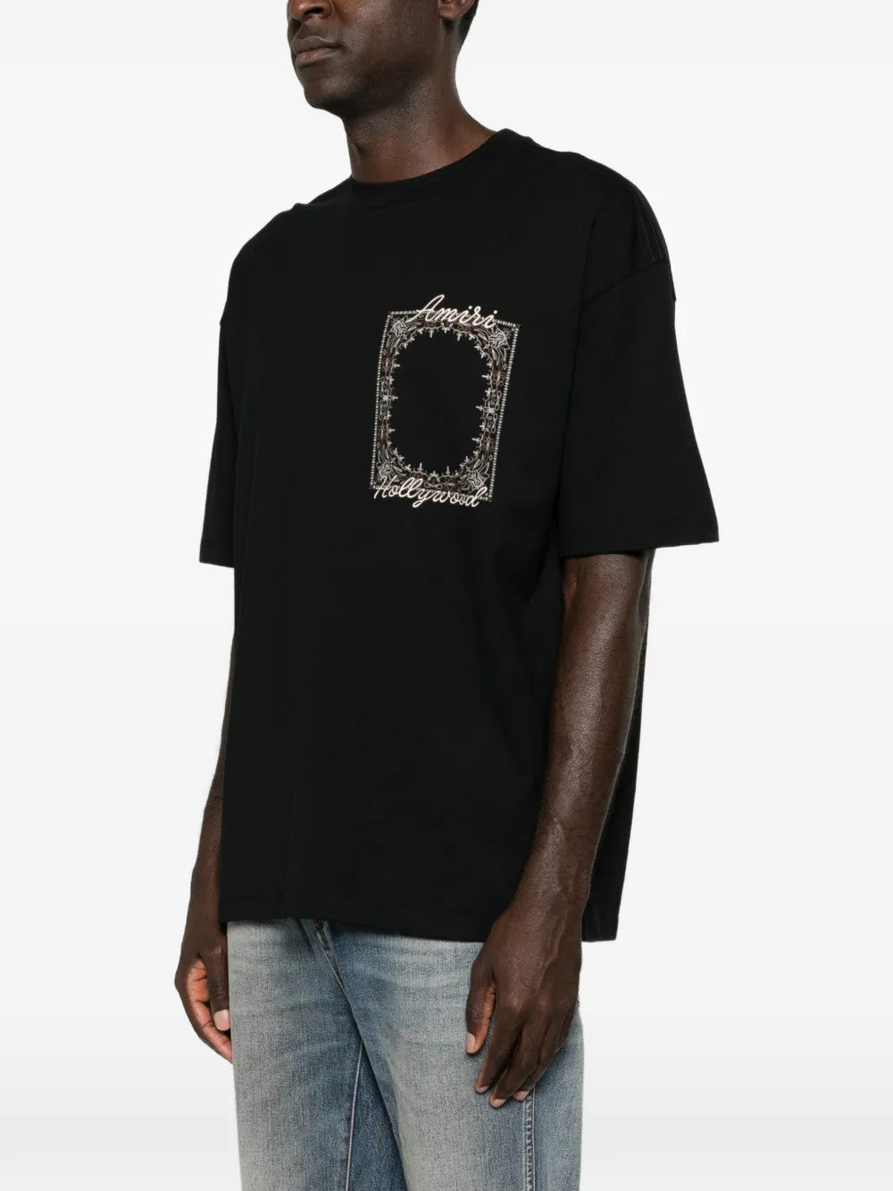 Black t-shirt, full body view