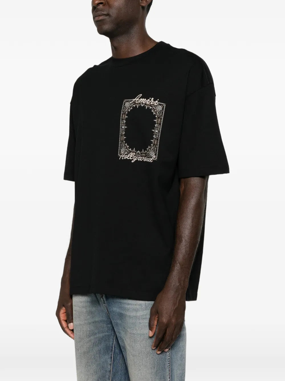 Black t-shirt, full body view