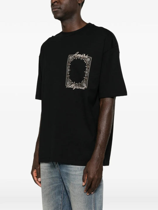 Black t-shirt, full body view
