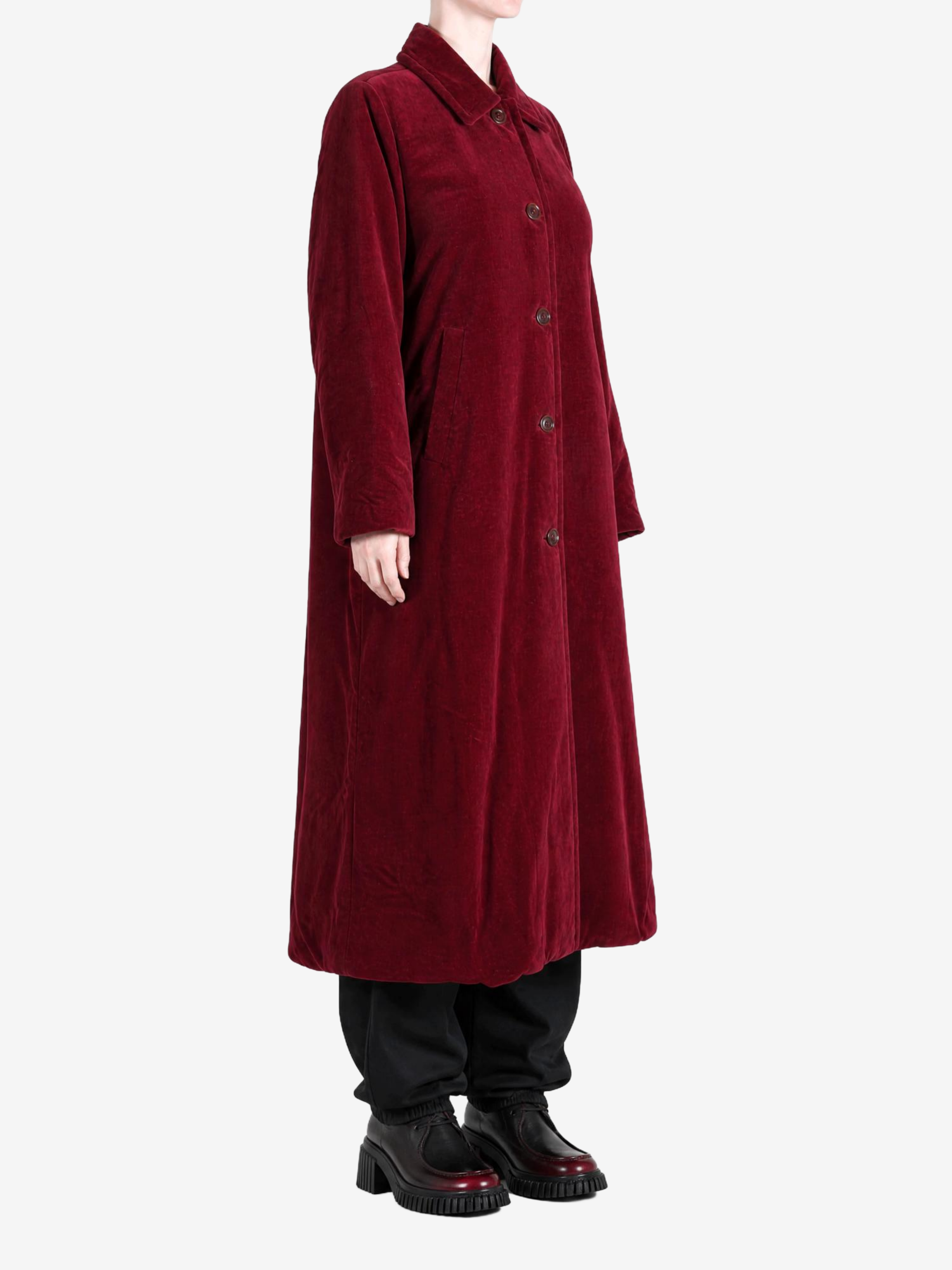 Burgundy jacket, full body view