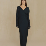 Navy dress, full body view