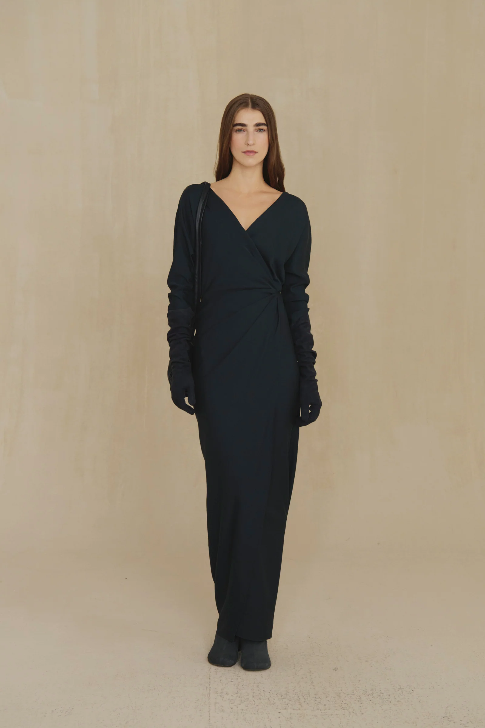 Navy dress, full body view
