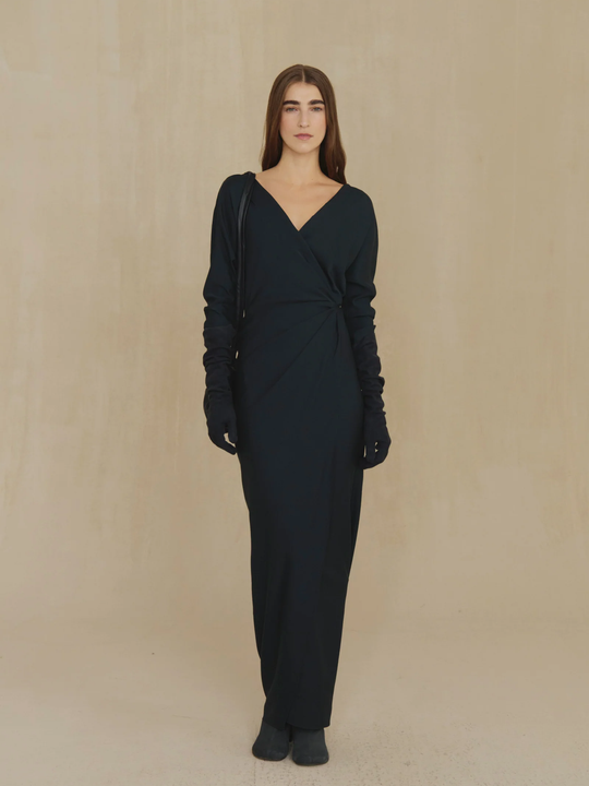 Navy dress, full body view