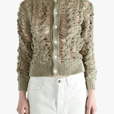 Green knitwear worn by a person, showing the knitwear fit