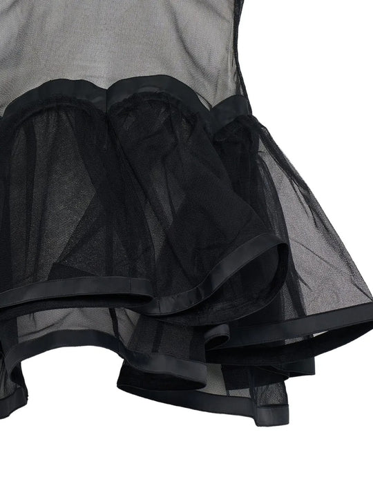 Close up of the black top, showing texture of the nylon fabric
