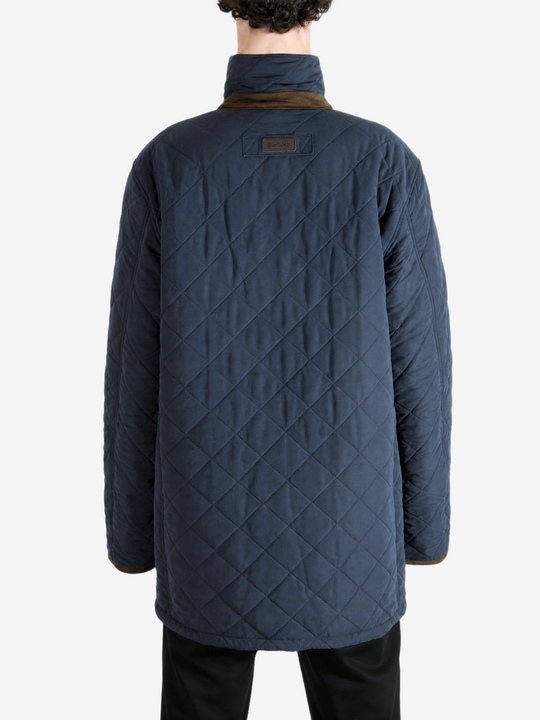 Navy jacket, full body view