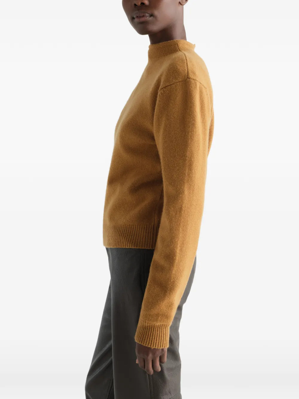 Tan hoodie, full body view