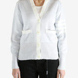 Gray cardigan worn by a person, showing the cardigan fit