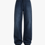 Navy jeans, full body view