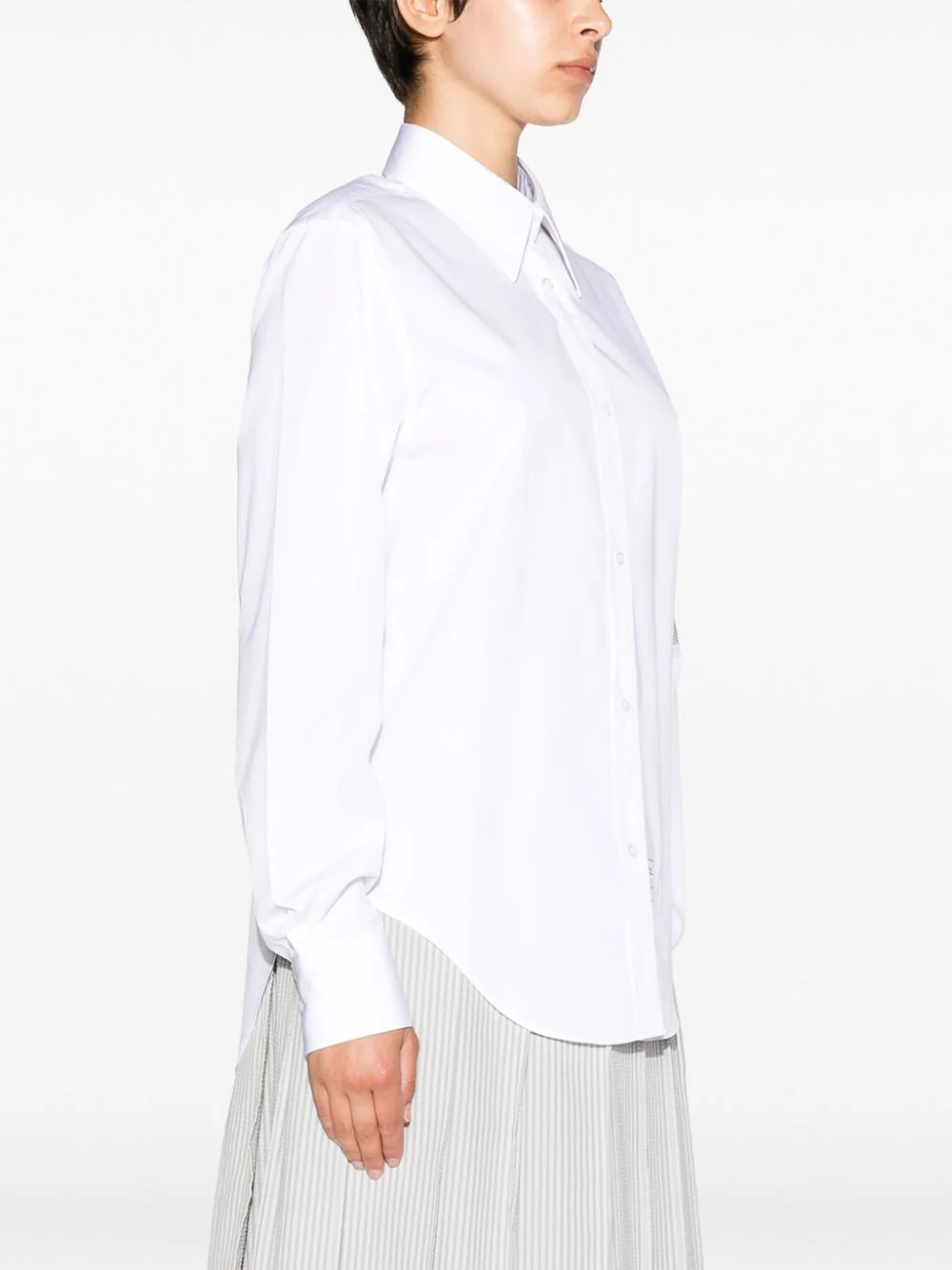 THOM BROWNE Women Easy Fit Point Collar Shirt W/ Combo Top Applied 4 Bar In Solid Poplin