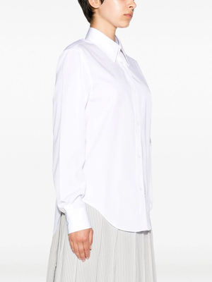 THOM BROWNE Women Easy Fit Point Collar Shirt W/ Combo Top Applied 4 Bar In Solid Poplin
