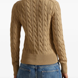 Brown cardigan worn by a person, showing the cardigan's fit