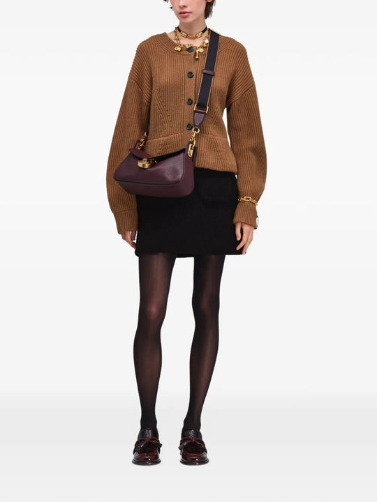 Burgundy bag, full body view