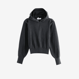 AMOMENTO - Women Shirring Half Zip Up Knit Hoodie