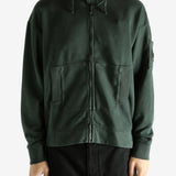 Green hoodie worn by a person, showing the hoodie's fit