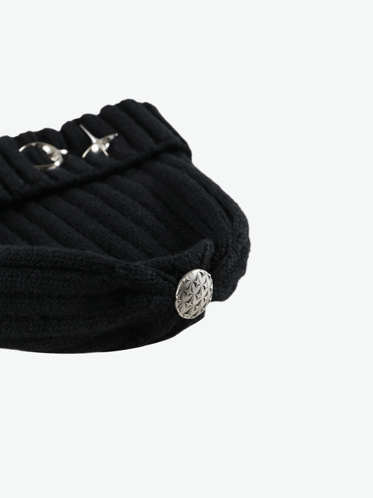 Black hat,side view showing wool fabric