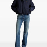 Navy jacket, full body view