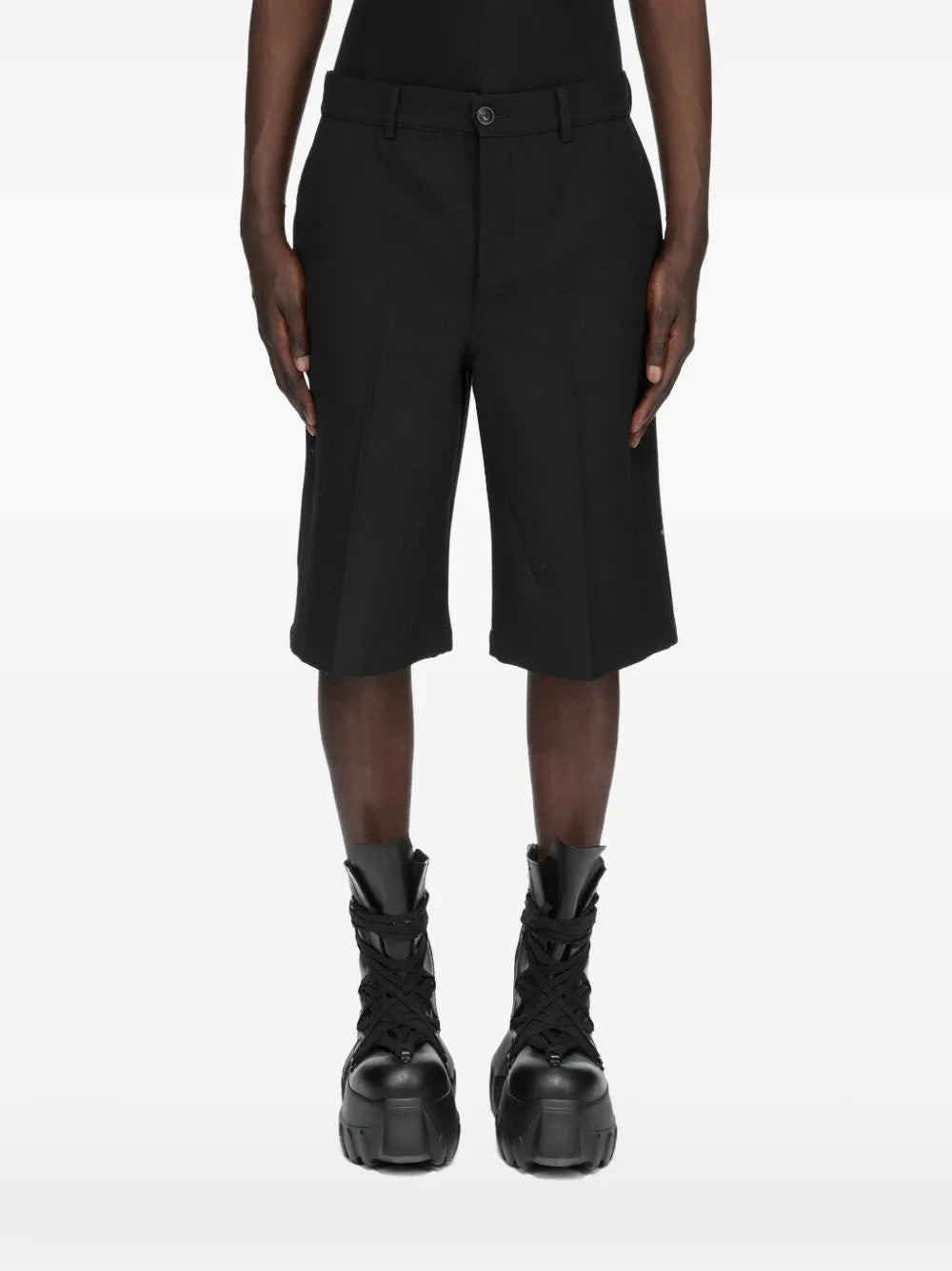 Black shorts, full body view