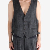 Grey waistcoat worn by a person, showing the waistcoat fit