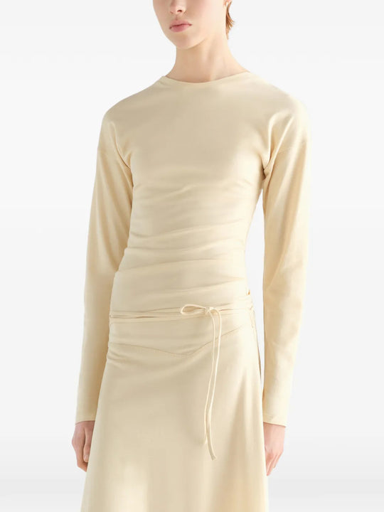 Tan dress, full body view