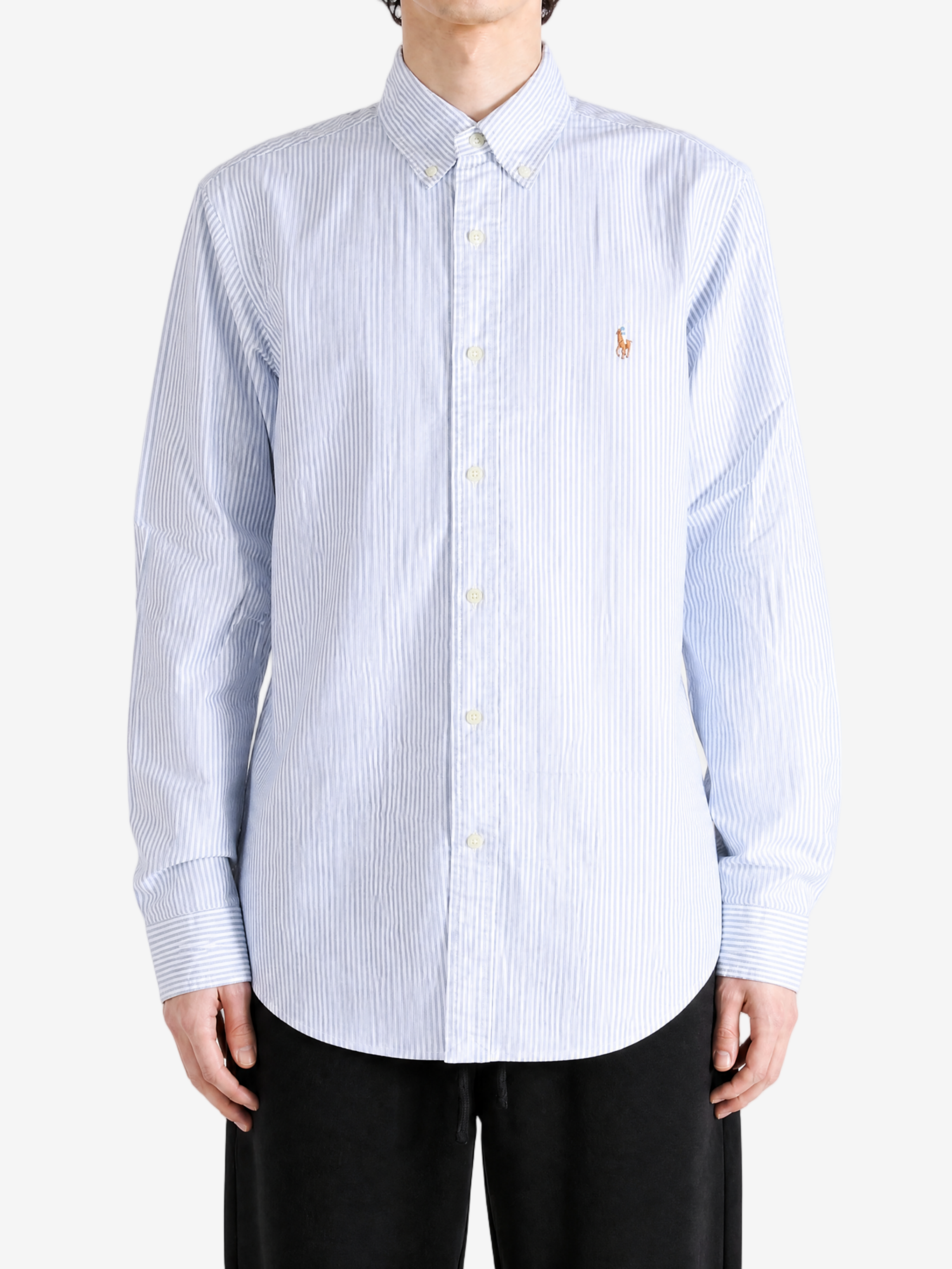 Blue shirt, full body view