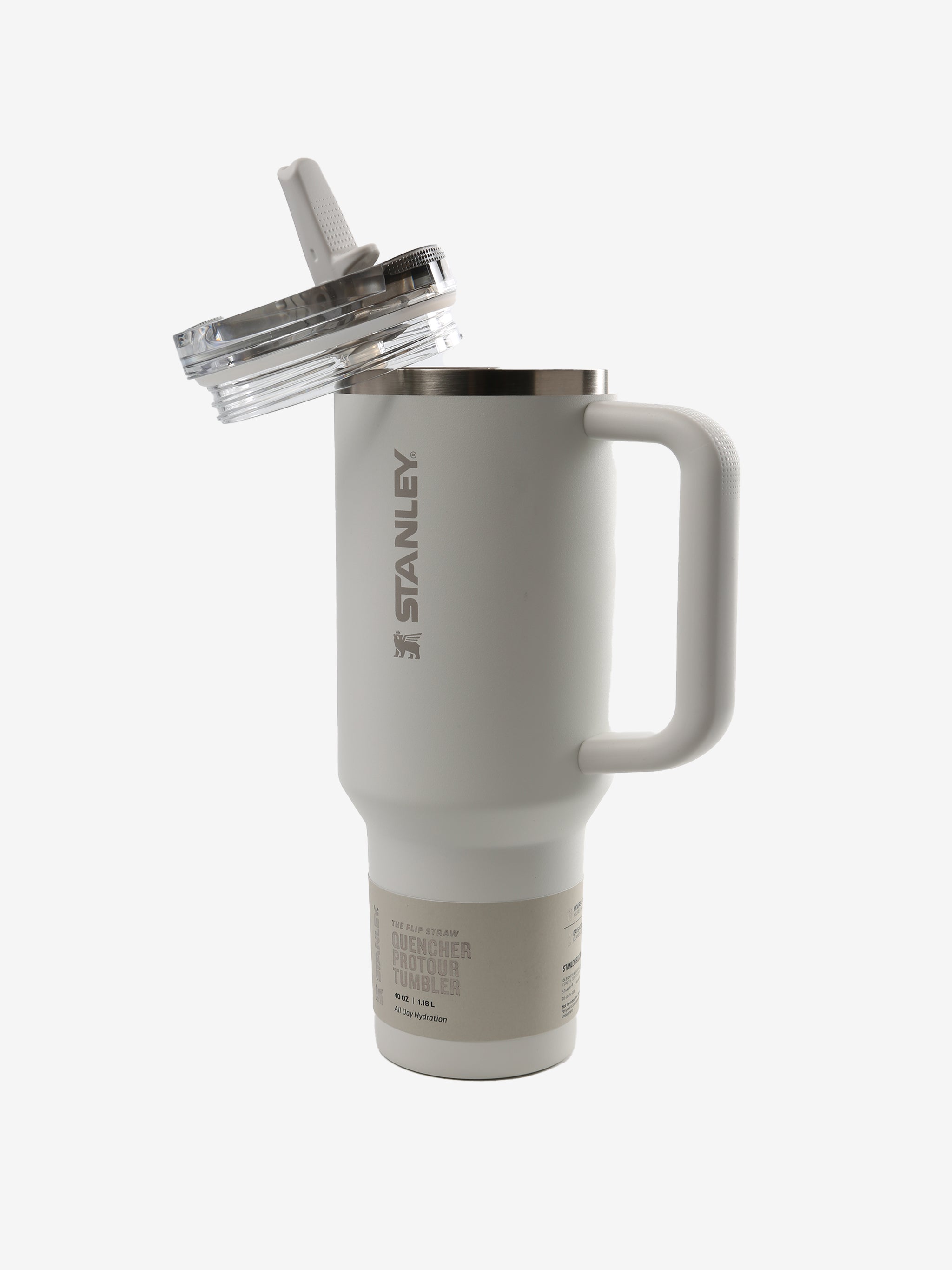 tan tumbler, front view