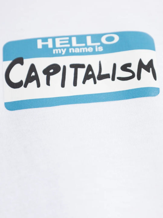 Close up of the white t-shirt, showing texture of the cotton fabric