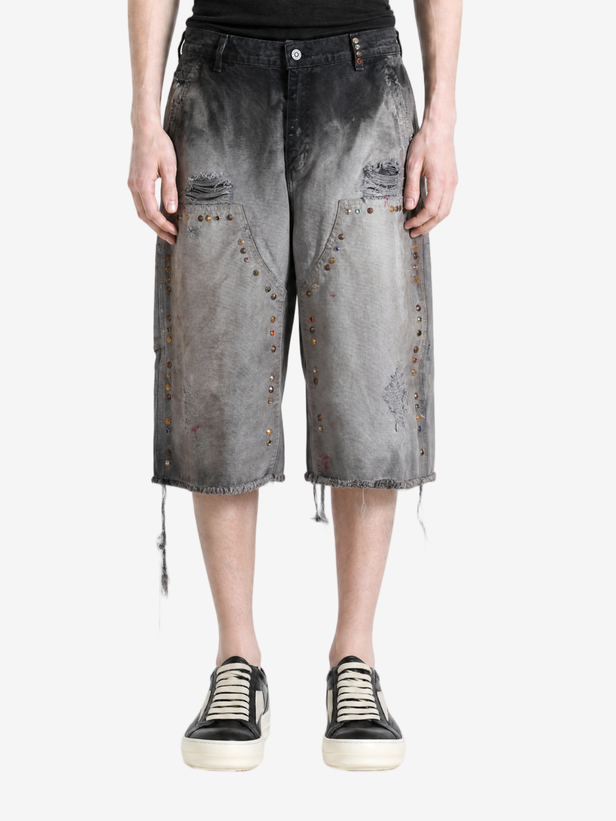 Grey shorts, full body view