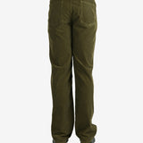 Green pants worn by a person, showing the pants's fit