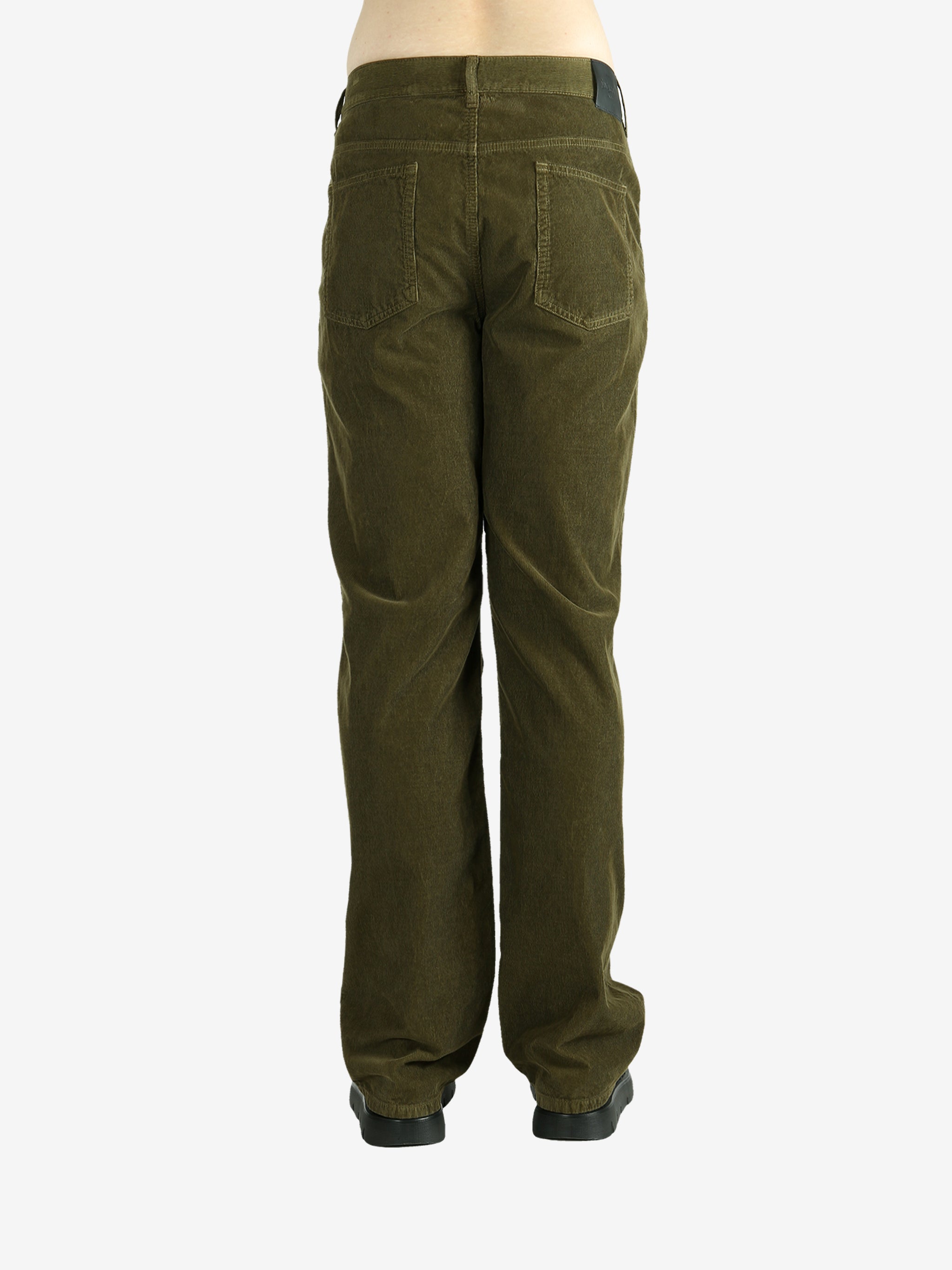 Green pants worn by a person, showing the pants's fit