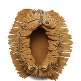 Close up of tan bags, showing texture of the nappa leather fabric