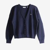 Navy cardigan, front view
