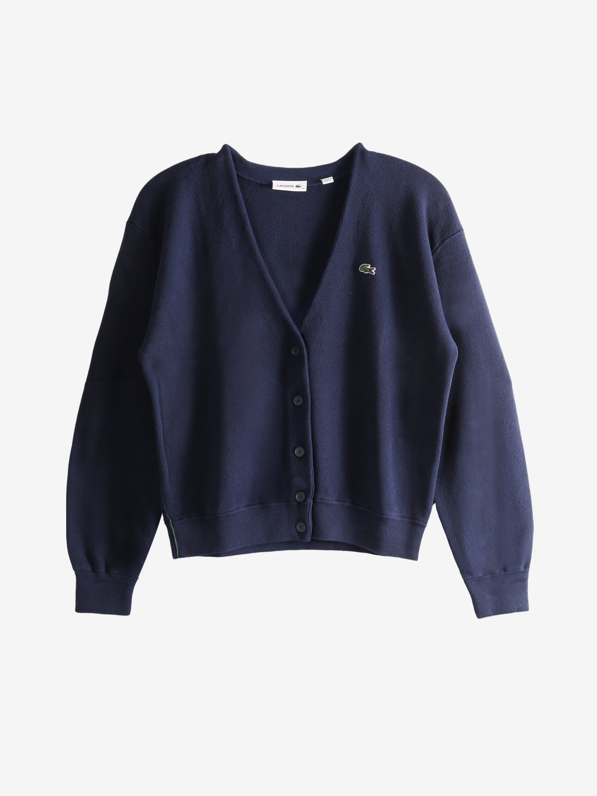 Navy cardigan, front view