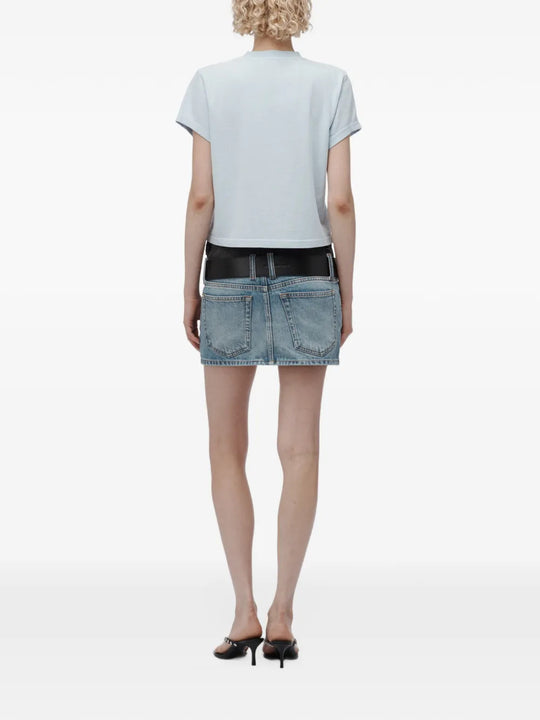 Blue t-shirt, full body view