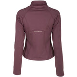 Burgundy jacket worn by a person, showing the jacket fit