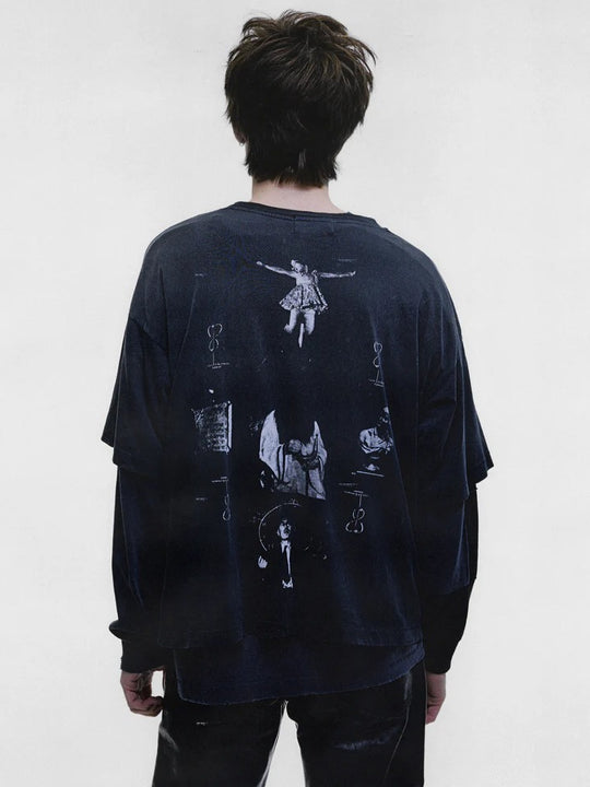 Black t-shirt, full body view