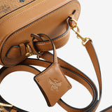 Close up of brown bag, showing texture of the Polyurethan fabric