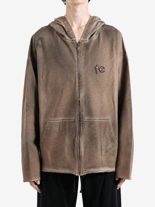 Brown hoodie, full body view