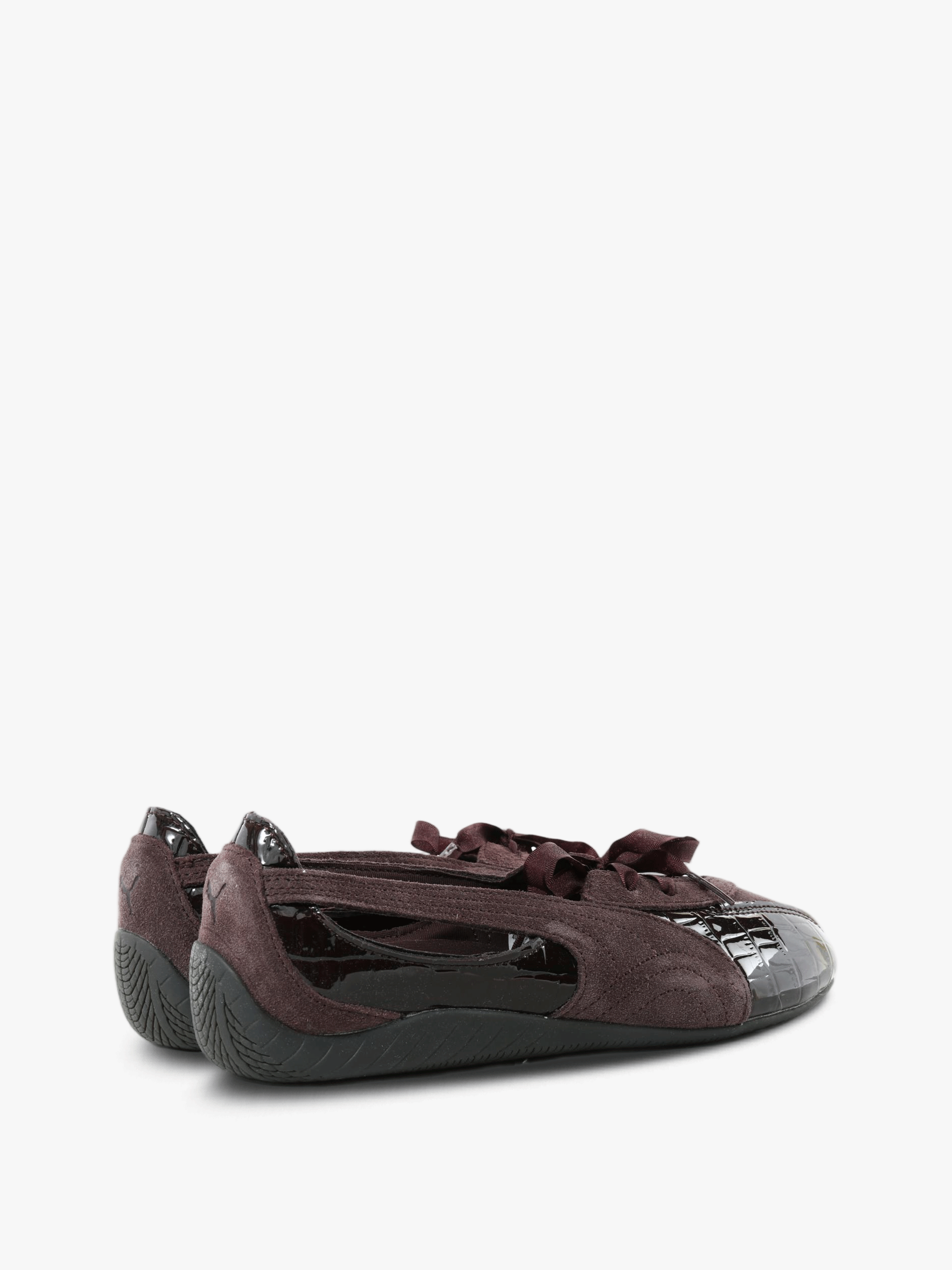 Burgundy flats, front view