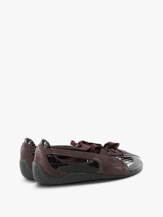 Burgundy flats, front view