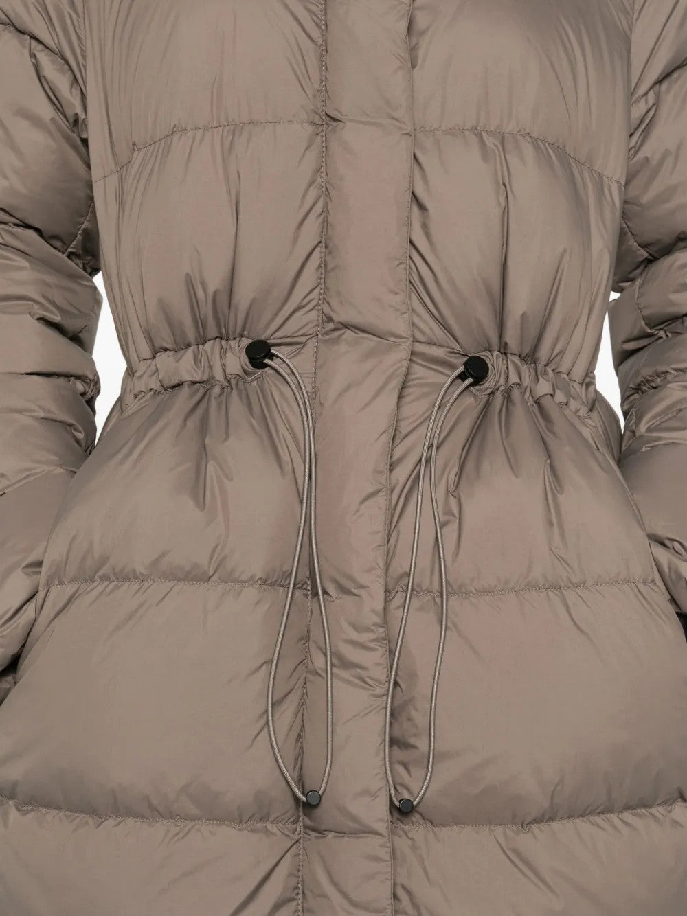 Close up of Grey jacket, showing texture of the 100% polyamide fabric