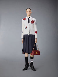 THOM BROWNE - Women Brushed Rose Jersey Intarsia V Neck Cardigan In Merino Wool