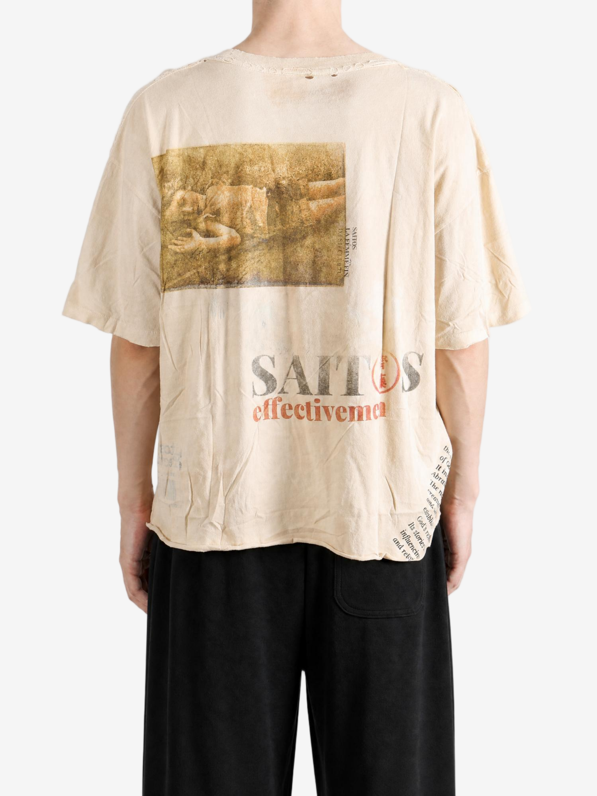 Tan t-shirt, full body view