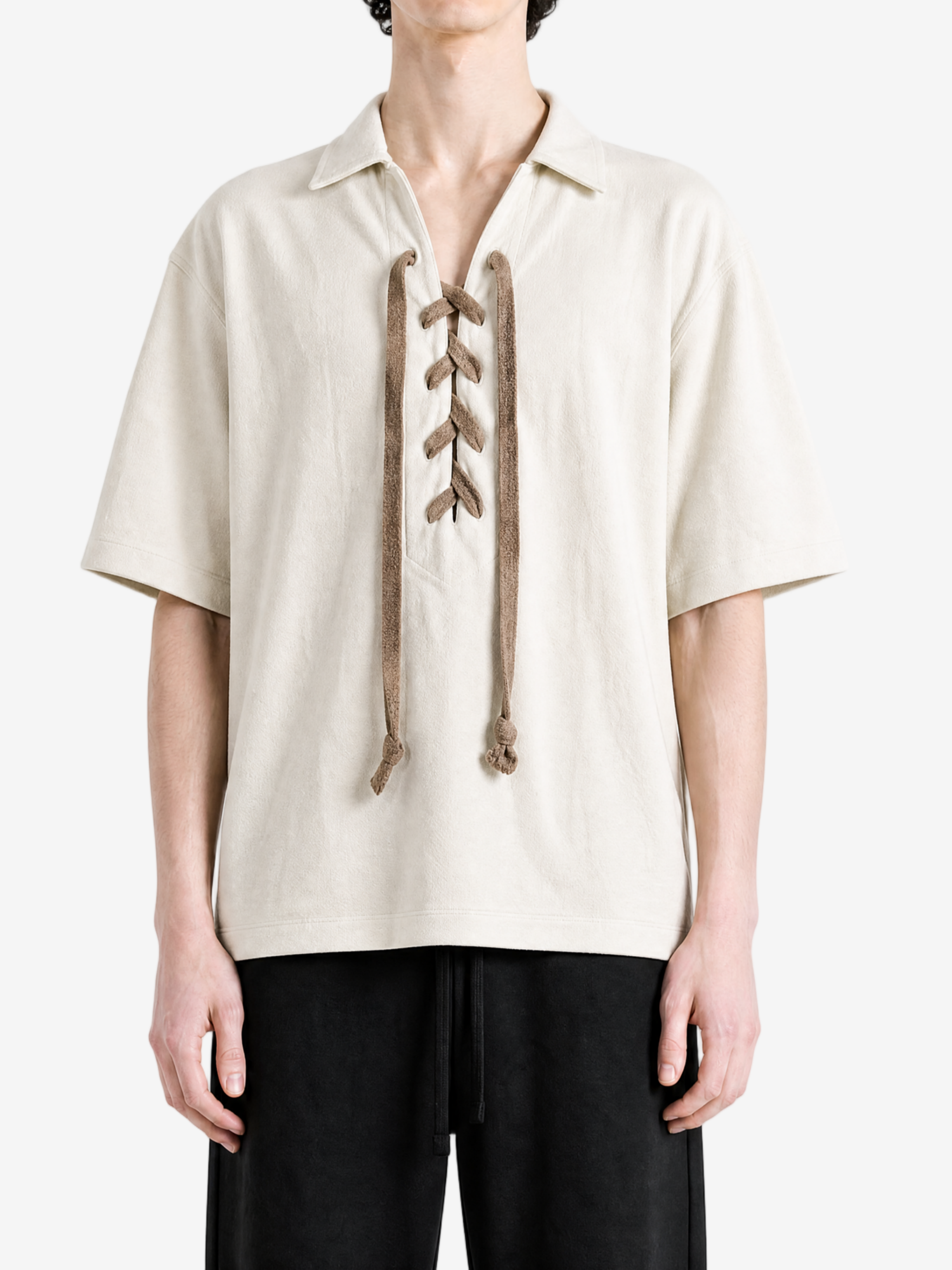 Tan t-shirt, full body view