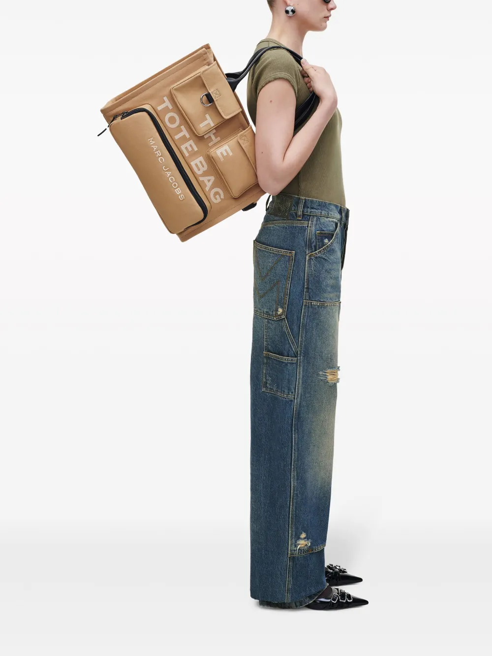 Tan bags, full body view